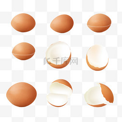 孤立的鸡蛋，逼真地与煮鸡蛋、蛋