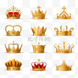 国王和王后图片_皇冠集图标。矢量插图。