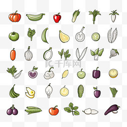 涂鸦白线图片_涂鸦水果和蔬菜的图标。