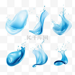 蓝色流动的水流图片_水花飞溅，蓝色的液体波浪带着漩