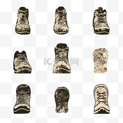 鞋底纹理素材图片_示意图矢量插图的垃圾剪影集。靴