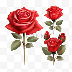 花瓶套装图片_玫瑰色逼真的透明套装，红色花朵