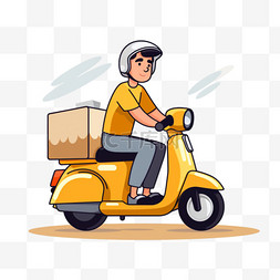 标识插图图片_可爱的男性快递包裹，配有摩托车