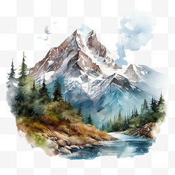 自然景色图片_山水景色山河卡通插画风景自然高