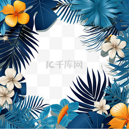 优惠促销主图图片_夏季促销设计，蓝色背景上有花朵