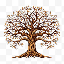 树的插图图片_棕色调的手绘树木生活