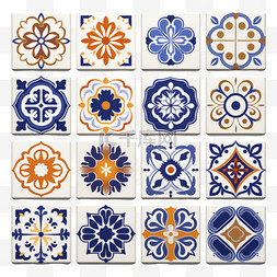 几何色彩图案图片_色彩逼真的陶瓷地砖装饰图标集，