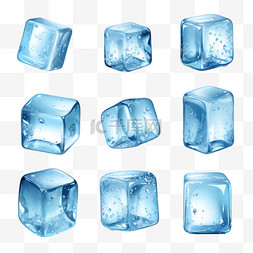 水立方体图片_逼真的冷固体冰块集，冰块带着水