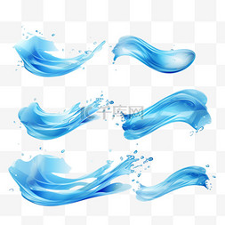 水花飞溅，蓝色的液体波浪带着漩