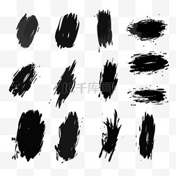 黑色的毛笔图片_手绘抽象黑色画笔笔触的集合。一