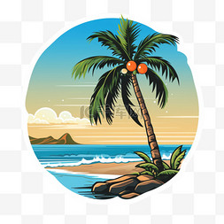 海上沙滩图片_一种热带棕榈树隔离贴纸模板