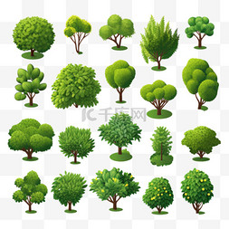 整齐灌木图片_具有各种形状的绿树和灌木的公园