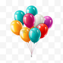 气球的飞行图片_逼真的一串飞行的光滑气球，五颜
