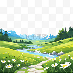 平坦可爱的春天风景壁纸