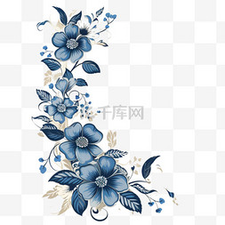 美学设计图片_装饰框背景，蓝色复古花卉设计向