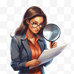 寻找员工图片_拿着放大镜的女人在网上寻找员工