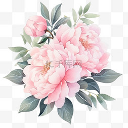 牡丹花盛开的免抠粉红色元素手绘