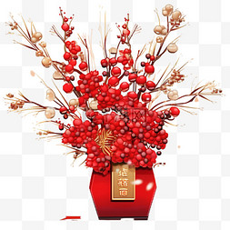白色的花瓶图片_银柳摆件新年红色免抠元素