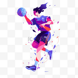 篮球比赛运动员图片_篮球蓝色扁平风亚运会运动员运动