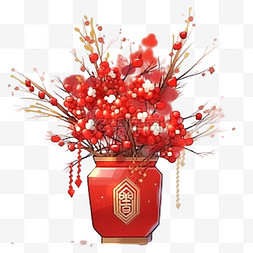 新年花瓶图片_新年元素红色的银柳摆件免抠