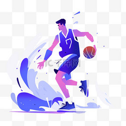 篮球喝彩亚运会运动员蓝色扁平风
