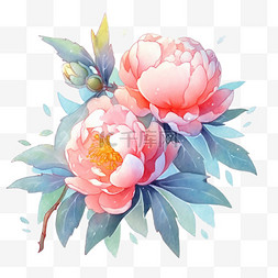 水粉花蕊图片_水粉色水彩牡丹花插画元素