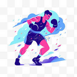 拳击亚运会运动员蓝色扁平风运动
