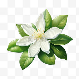 白色几何图片_花朵白色绿叶免扣元素装饰素材