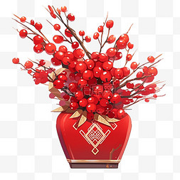 白色的花瓶图片_新年红色的银柳摆件元素免抠手绘
