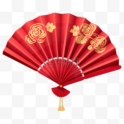 房中式庭院图片_中式红色折扇春节新年节日装饰元