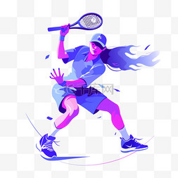 蓝色扁平风运动图片_网球出线扁平风亚运会运动员蓝色