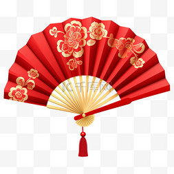 折扇折扇图片_中式红色折扇新年春节节日装饰元