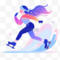 蓝色扁平风运动图片_荣誉滑冰亚运会运动员蓝色运动体