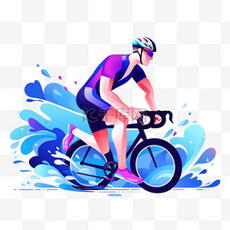蓝色扁平风运动图片_自行车蓝色扁平风运动亚运会运动