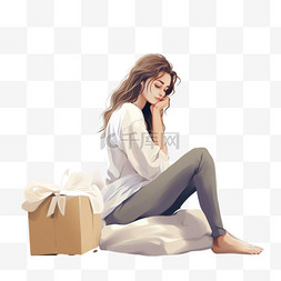 女人坐着图片_女人坐着抱着枕头，想着改善她的