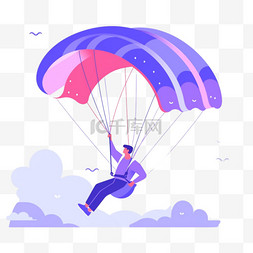 扁平化中式建筑图片_跳伞竞技运动员蓝色亚运会扁平风