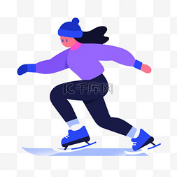 运动会图片_滑冰扁平风亚运会运动员蓝色运动