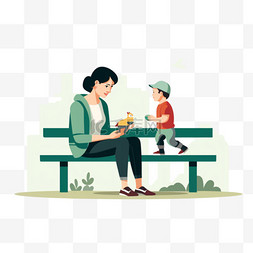 玩玩具男孩图片_女人坐在长凳上照顾一个玩玩具车