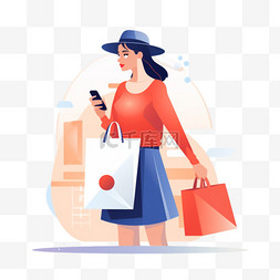 女人正在做手机购物