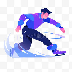 蓝色扁平风运动图片_团队精神滑冰亚运会运动员蓝色运