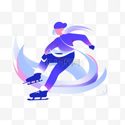 蓝色扁平风运动图片_速度滑冰亚运会运动员蓝色运动体