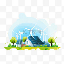 风力图片_太阳能电池板和风力涡轮机中的生