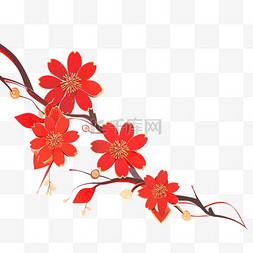 梅花，背景图片_红色剪纸立体梅花手绘新年元素
