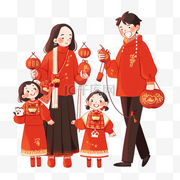 卡通拿着糖葫芦图片_新年场景手绘一家人团圆卡通元素