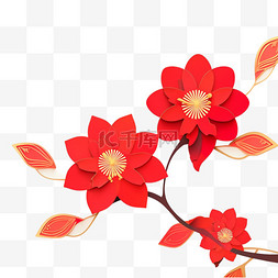 梅花背景素材图片_新年手绘红色剪纸立体梅花元素