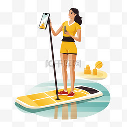 身穿黄色泳衣的年轻女子站在餐板