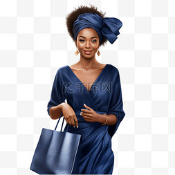 提着裙子图片_身着深蓝色裙子提着包的非洲女人