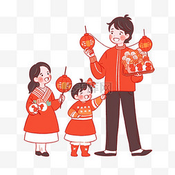 拿糖葫芦图片_新年场景一家人团圆卡通元素手绘