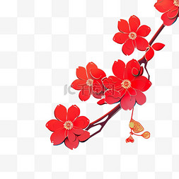 红色新年剪纸立体梅花手绘元素