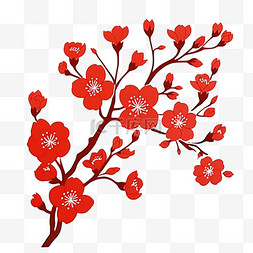 红色梅花剪纸风简约新年手绘元素
